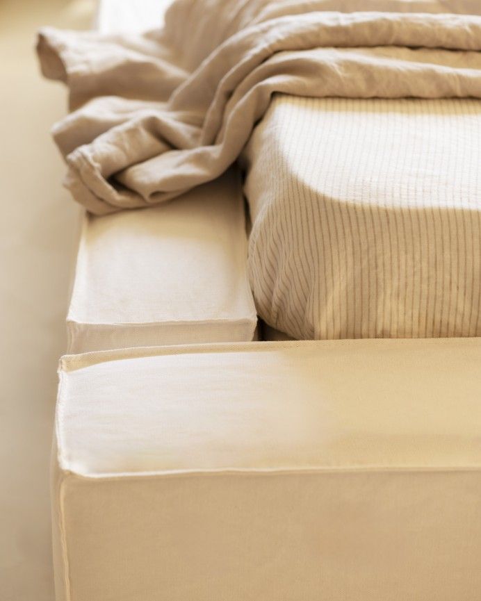 Valeria - Funda para cama desenfundable de lino blanco para colchón de varias medidas