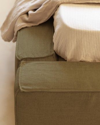 Valeria - Funda para cama desenfundable de lino verde para colchón de varias medidas