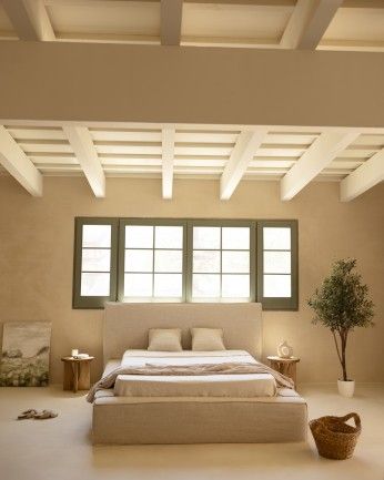 Valeria - Funda para cama desenfundable de lino beige para colchón de varias medidas