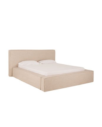 Valeria - Funda para cama desenfundable de lino beige para colchón de varias medidas