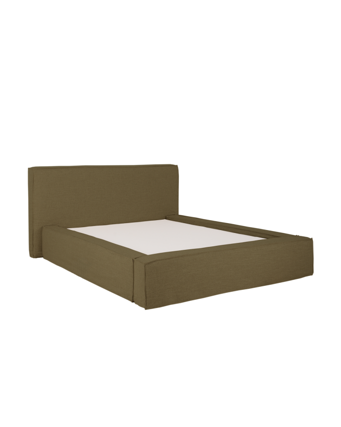Valeria - Funda para cama desenfundable de lino verde para colchón de varias medidas