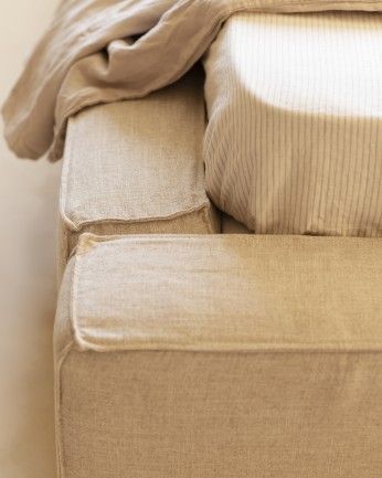 Valeria - Funda para cama desenfundable de lino beige para colchón de varias medidas