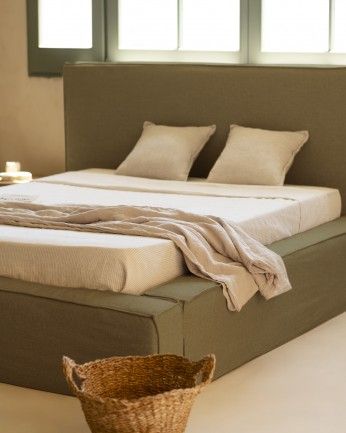 Valeria - Funda para cama desenfundable de lino verde para colchón de varias medidas