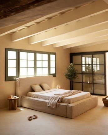 Valeria - Funda para cama desenfundable de lino beige para colchón de varias medidas