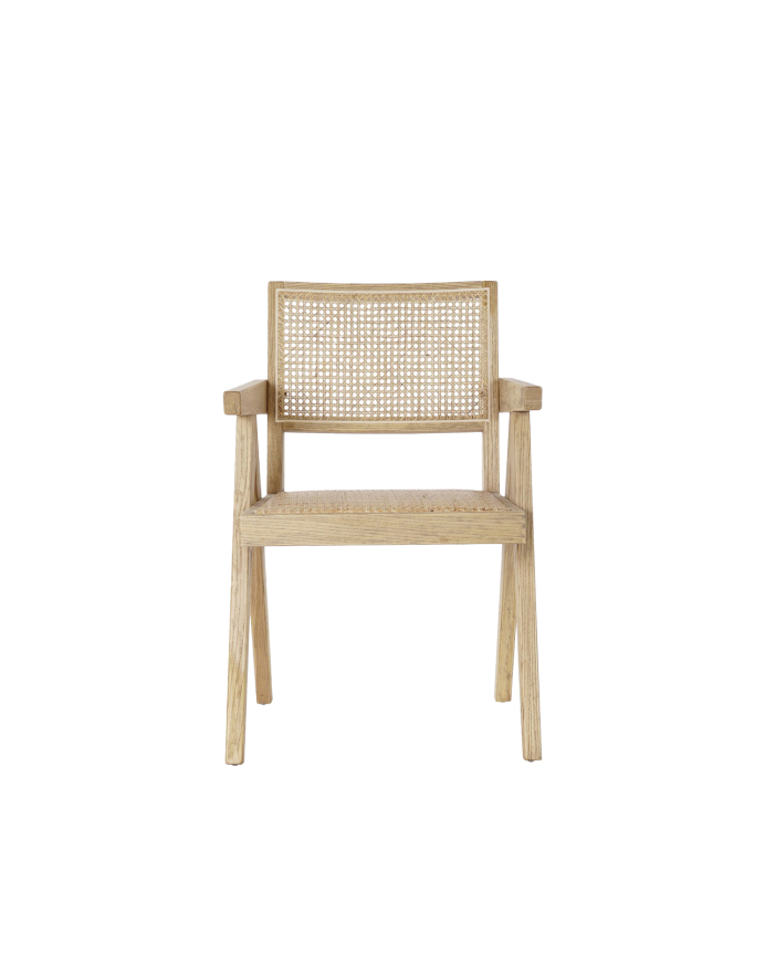 Kinay - Sillón de madera de olmo con asiento y respaldo de cannage tono natural de 86x57cm