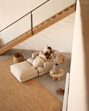 Camila - Puf tono beige de 96x78cm