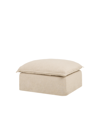 Marlon - Puf de algodón y lino desenfundable tono beige de 90x72cm