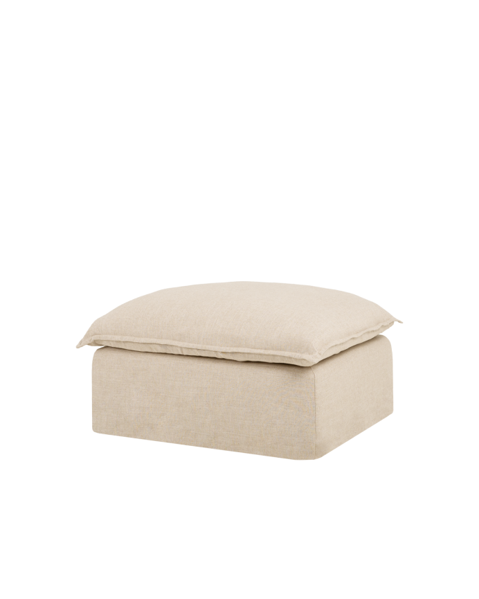 Marlon - Puf de algodón y lino desenfundable tono beige de 90x72cm