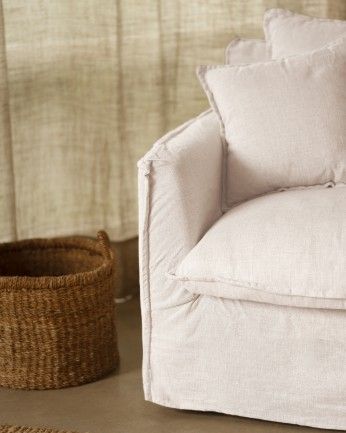 Marlon - Sillón de algodón y lino desenfundable tono blanco de 98x90cm