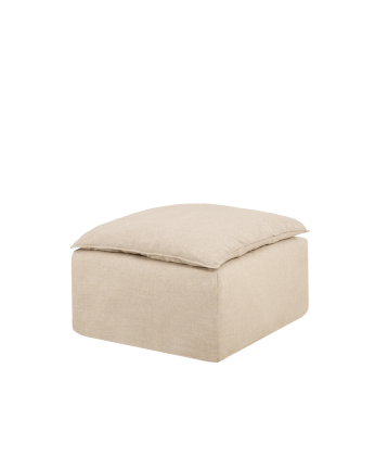 Nam - Puf de algodón y lino desenfundable tono beige de 89x87cm