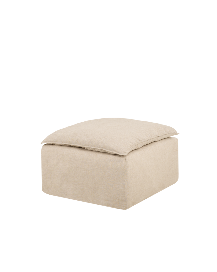 Nam - Puf de algodón y lino desenfundable tono beige de 89x87cm