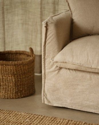 Marlon - Sillón de algodón y lino desenfundable tono beige de 98x90cm