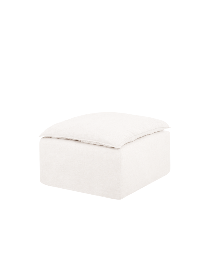 Nam - Puf de algodón y lino desenfundable tono blanco de 89x87cm
