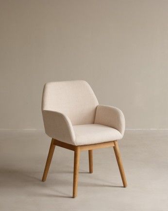 Marine - Silla de madera de olmo tapizada en color beige de 83x59cm