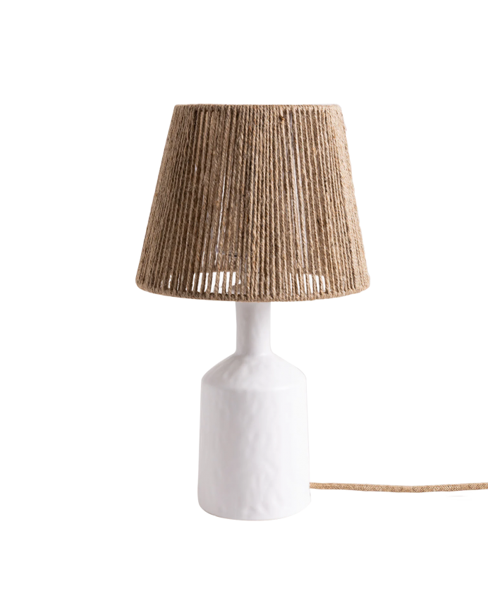 Gica - Lámpara de mesa de cerámica y pantalla de cuerda de cañamo de 46x27cm