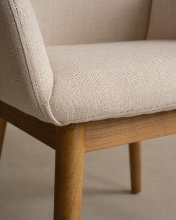 Marine - Silla de madera de olmo tapizada en color beige de 83x59cm
