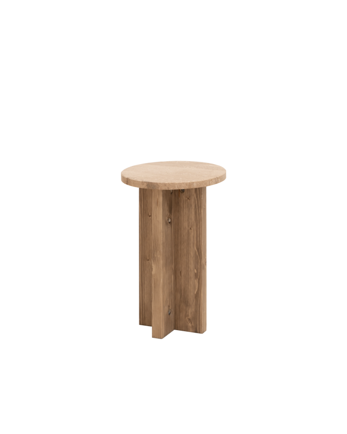 Florencia - Mesa auxiliar de mármol daino reale y patas de madera maciza de Ø28cm