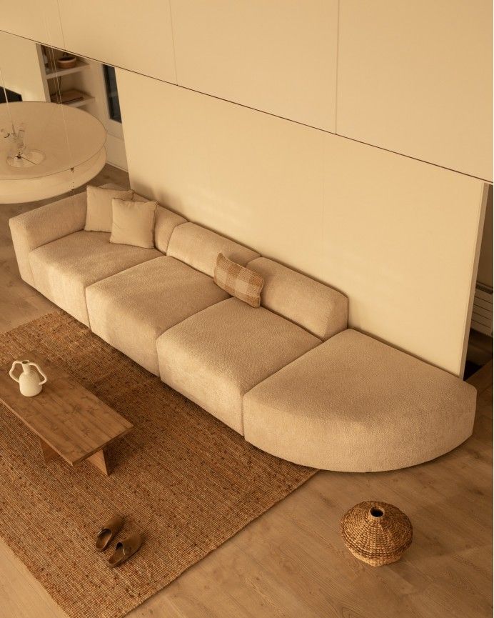 Bruce - Sofá de 4 módulos con curva de bouclé color beige 410x110cm