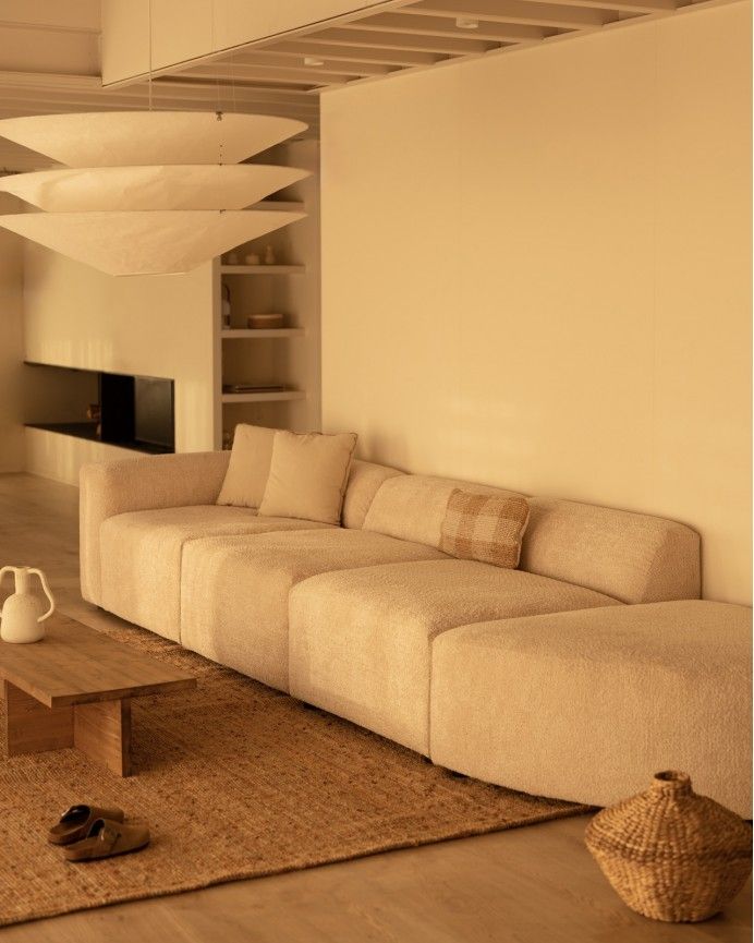 Bruce - Sofá de 4 módulos con curva de bouclé color beige 410x110cm