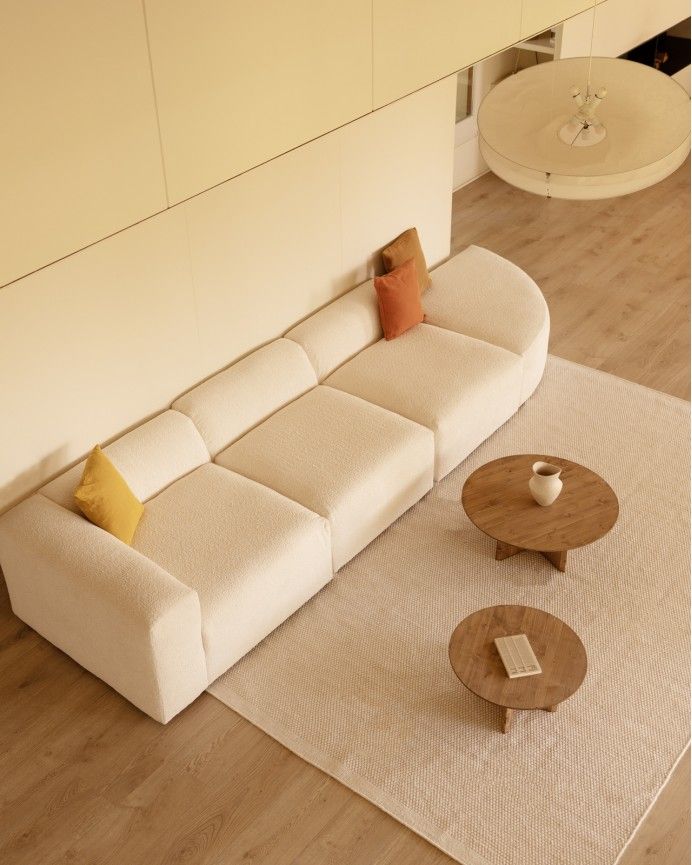 Bruce - Sofá de 4 módulos con curva de bouclé color blanco 410x110cm
