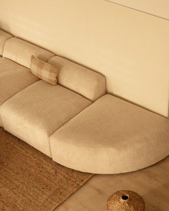 Bruce - Sofá de 4 módulos con curva de bouclé color beige 410x110cm