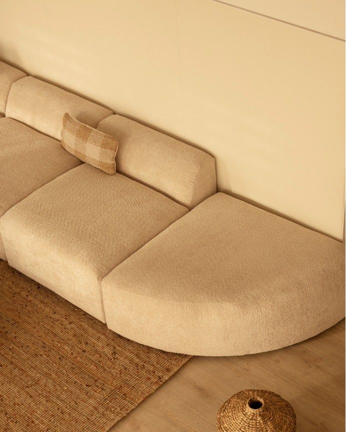 Bruce - Sofá de 4 módulos con curva de bouclé color beige 410x110cm
