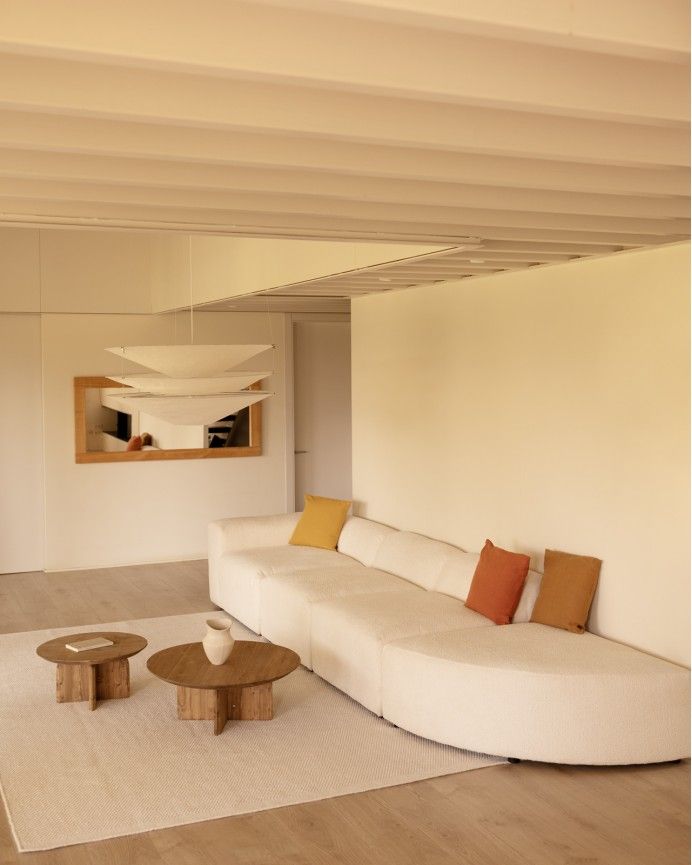 Bruce - Sofá de 4 módulos con curva de bouclé color blanco 410x110cm