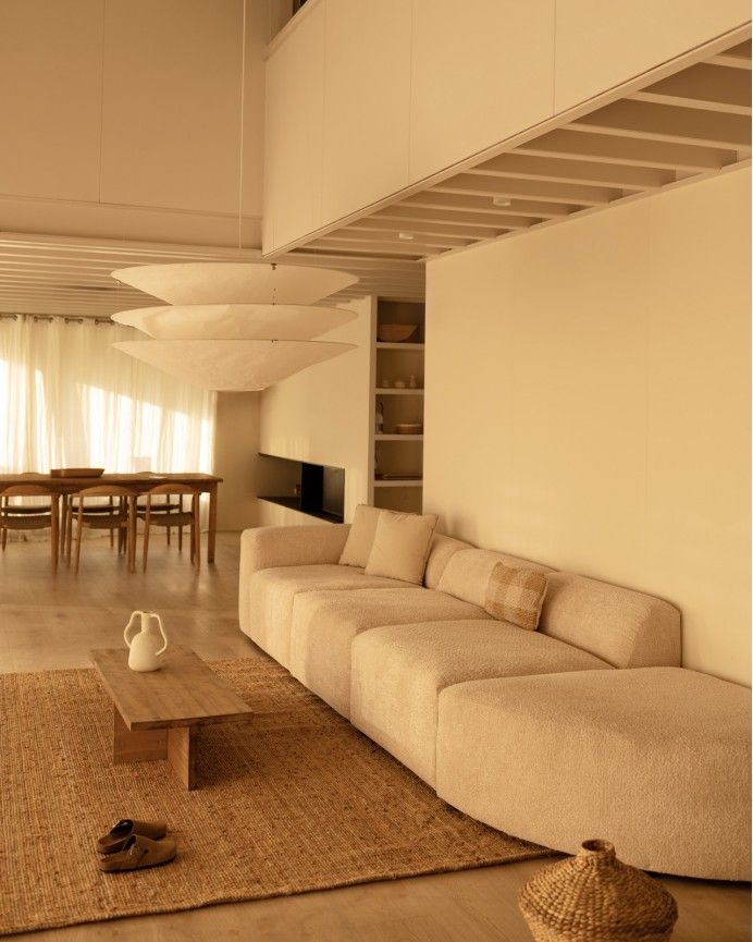 Bruce - Sofá de 4 módulos con curva de bouclé color beige 410x110cm
