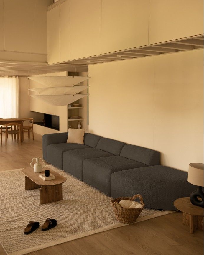 Bruce - Sofá de 4 módulos con curva de bouclé color gris oscuro 410x110cm