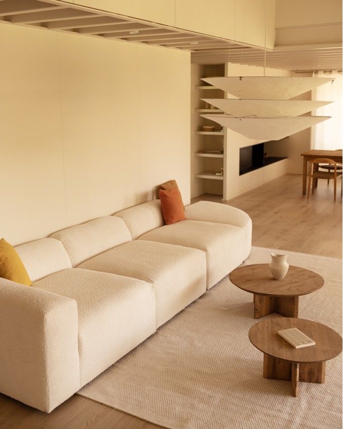 Bruce - Sofá de 4 módulos con curva de bouclé color blanco 410x110cm