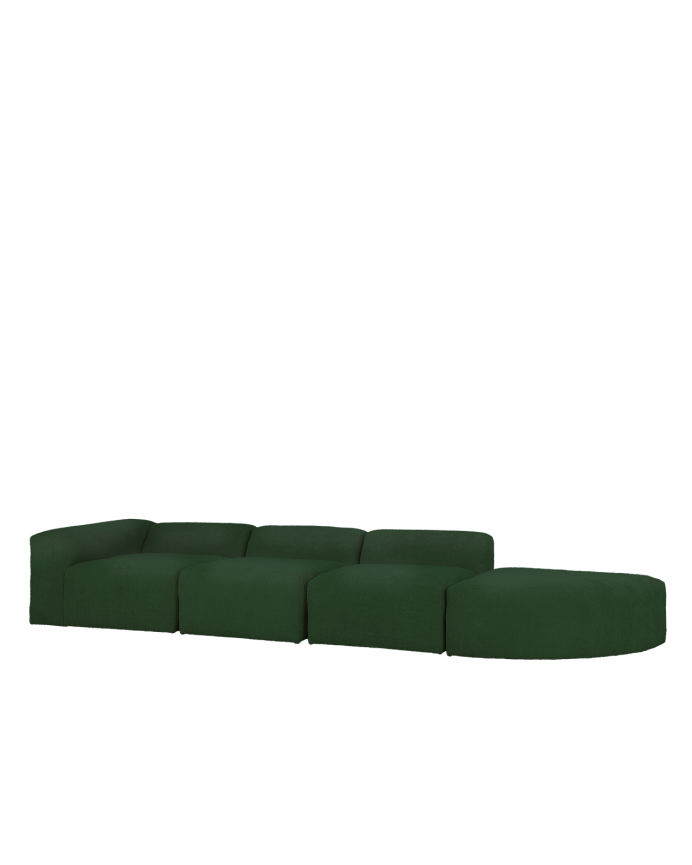 Bruce - Sofá de 4 módulos con curva de bouclé color verde 410x110cm