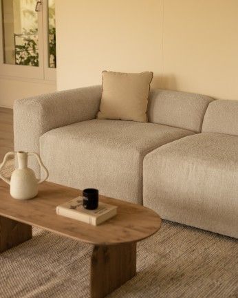 Bruce - Sofá de 4 módulos con curva de bouclé color gris claro 410x110cm