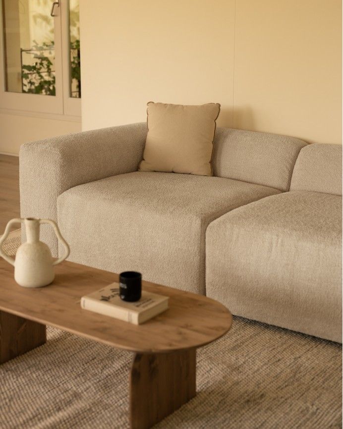 Bruce - Sofá de 4 módulos con curva de bouclé color gris claro 410x110cm