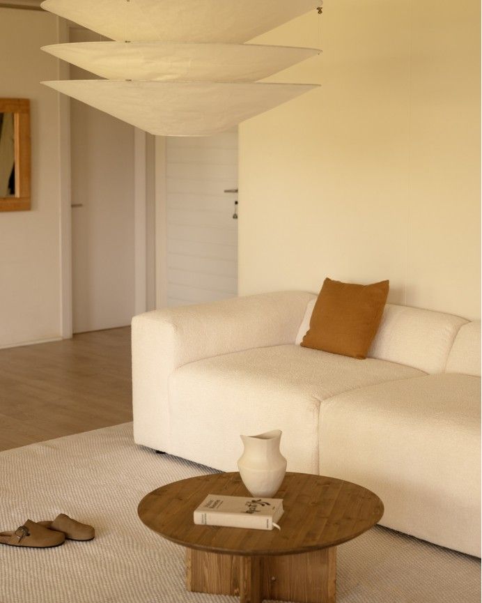 Bruce - Sofá de 4 módulos con curva de bouclé color blanco 410x110cm