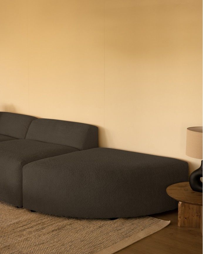 Bruce - Sofá de 4 módulos con curva de bouclé color gris oscuro 410x110cm