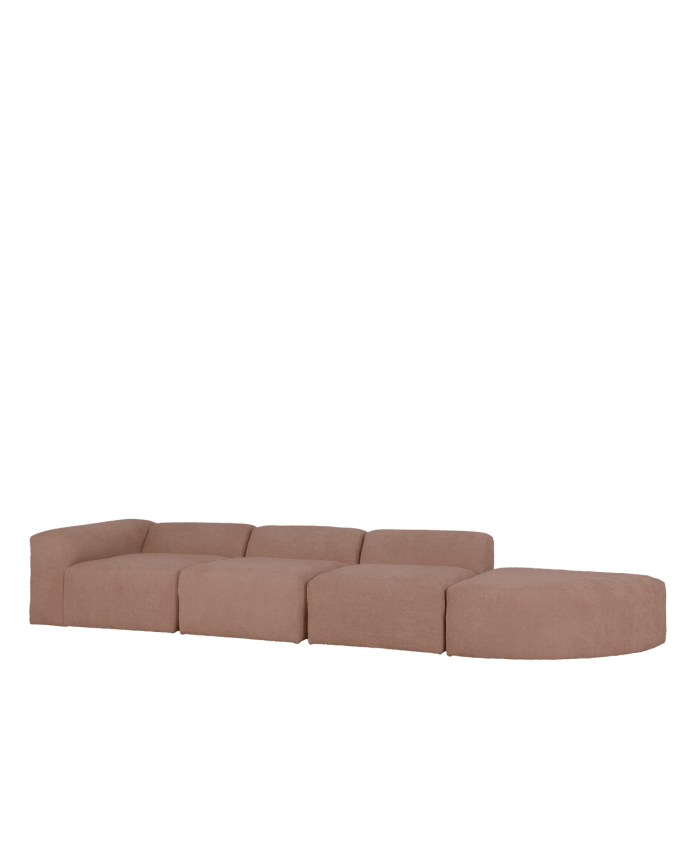 Bruce - Sofá de 4 módulos con curva de bouclé color rosa 410x110cm