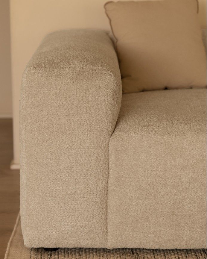 Bruce - Sofá de 4 módulos con curva de bouclé color gris claro 410x110cm