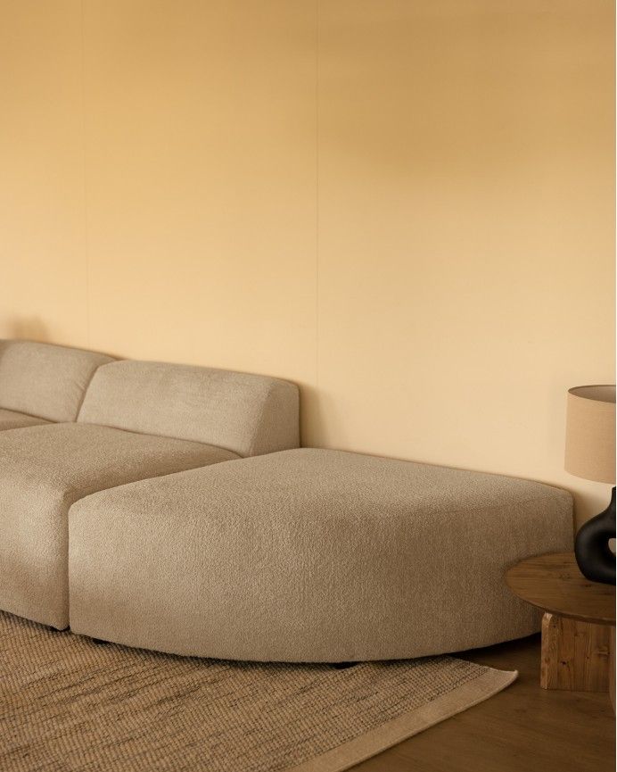 Bruce - Sofá de 4 módulos con curva de bouclé color gris claro 410x110cm