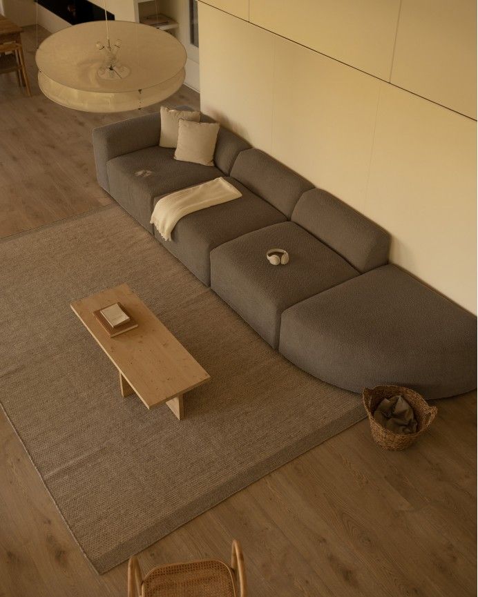 Bruce - Sofá de 4 módulos con curva de bouclé color marrón 410x110cm