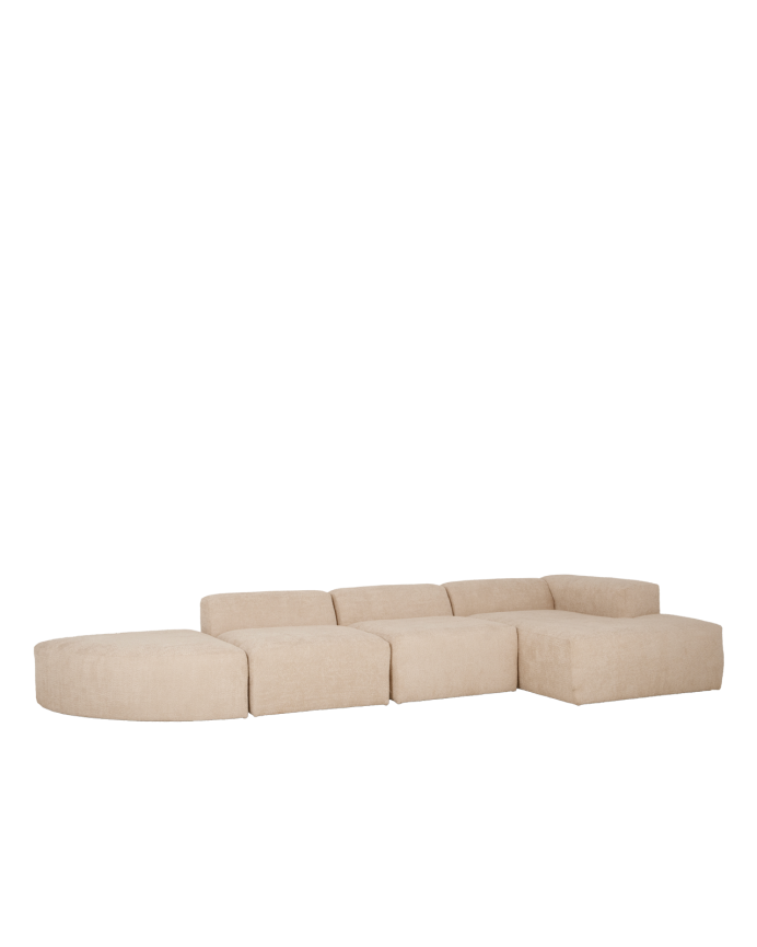 Bruce - Sofá de 4 módulos curvo con chaise longue derecho de bouclé color beige 410x172cm