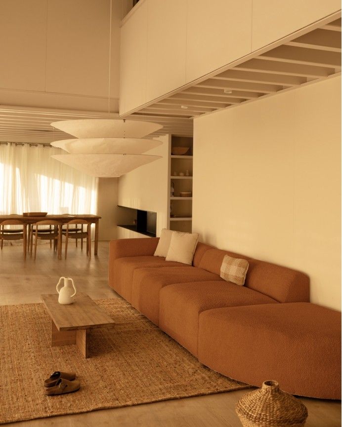 Bruce - Sofá de 4 módulos con curva de bouclé color cobre 410x110cm