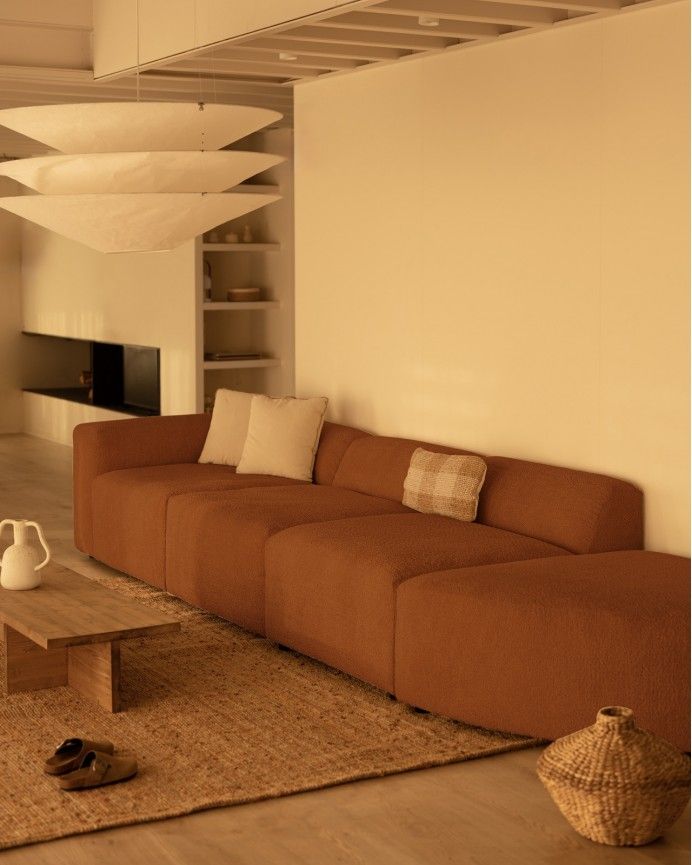 Bruce - Sofá de 4 módulos con curva de bouclé color cobre 410x110cm