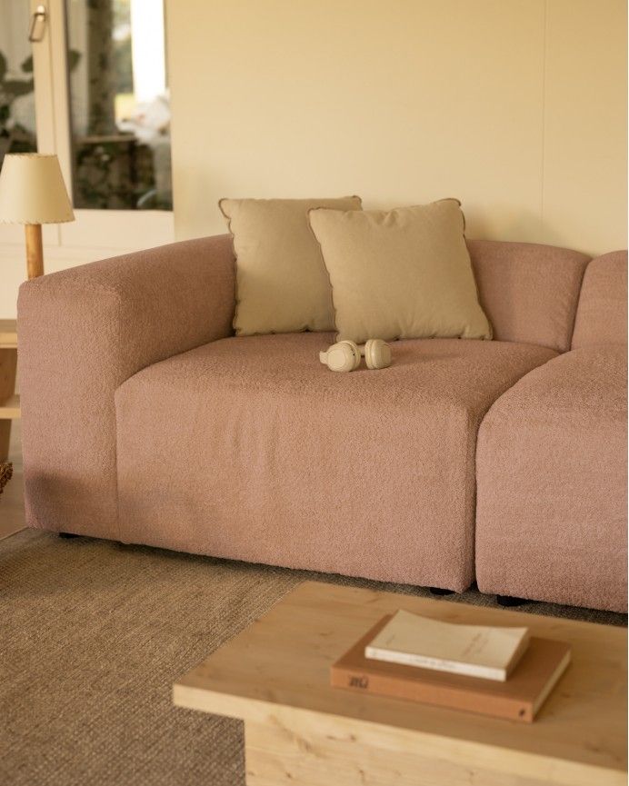 Bruce - Sofá de 4 módulos con curva de bouclé color rosa 410x110cm