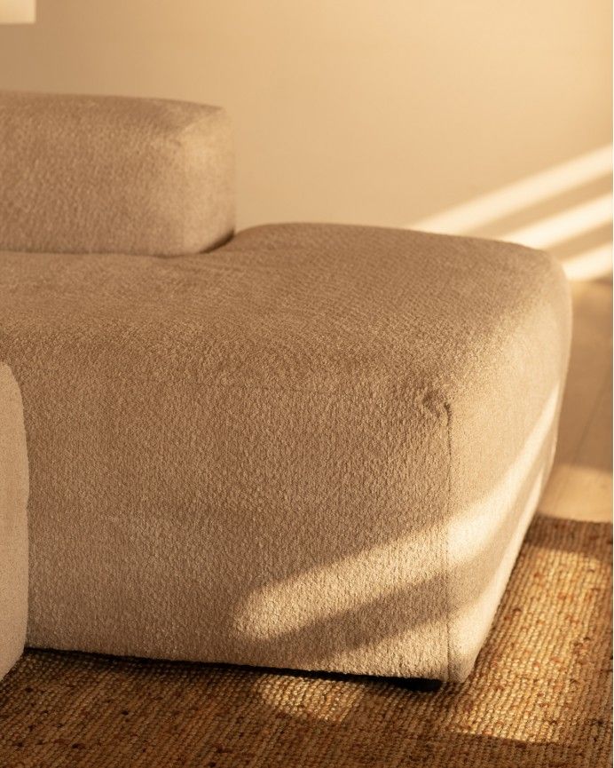 Bruce - Sofá de 4 módulos curvo con chaise longue derecho de bouclé color beige 410x172cm
