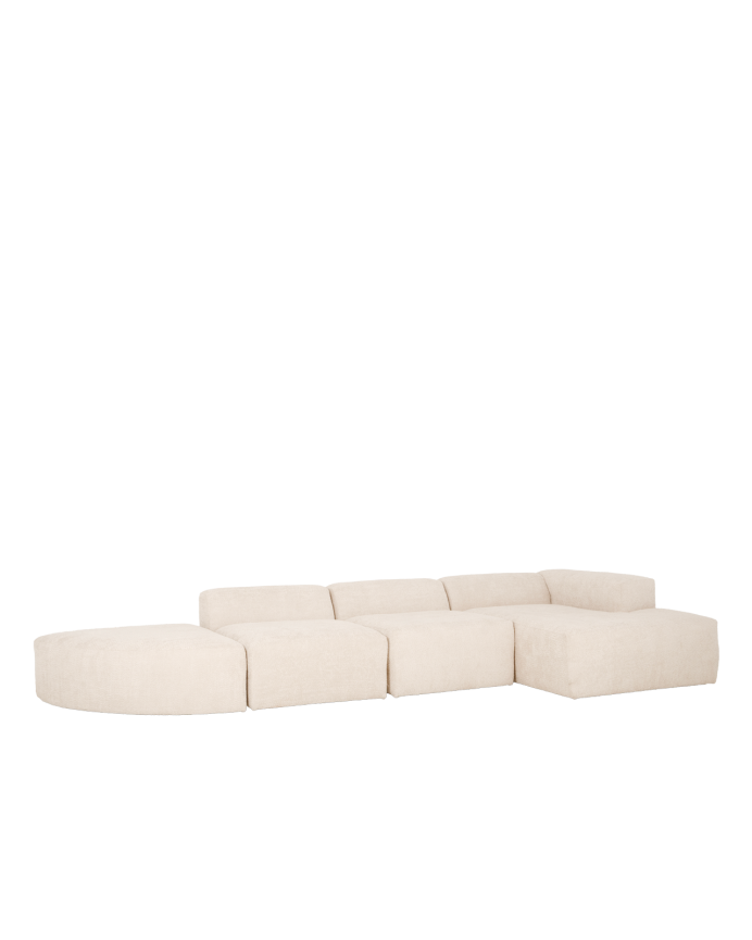 Bruce - Sofá de 4 módulos curvo con chaise longue derecho de bouclé color blanco 410x172cm