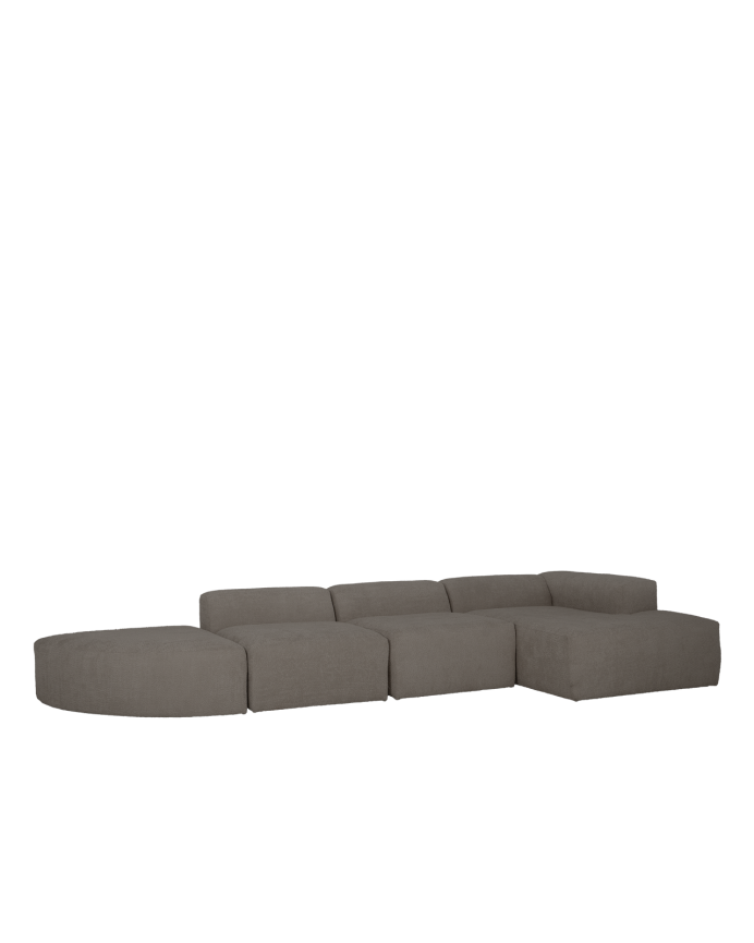 Bruce - Sofá de 4 módulos curvo con chaise longue derecho de bouclé color gris oscuro 410x172cm