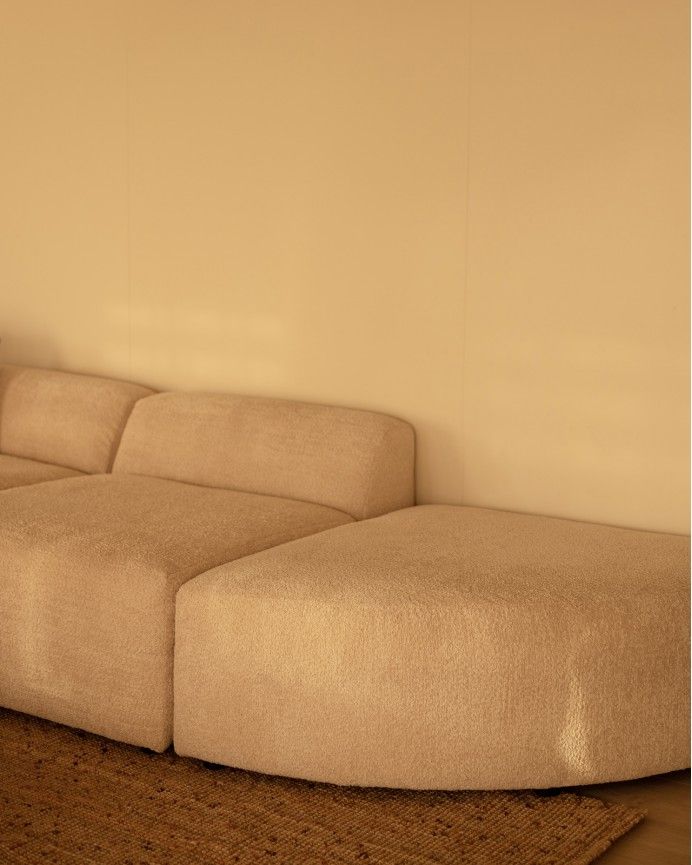 Bruce - Sofá de 4 módulos curvo con chaise longue derecho de bouclé color beige 410x172cm