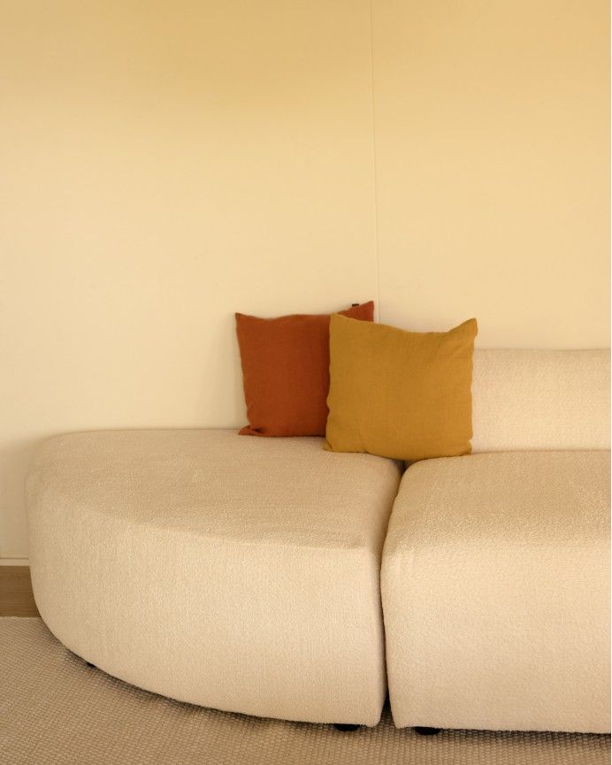 Bruce - Sofá de 4 módulos curvo con chaise longue derecho de bouclé color blanco 410x172cm