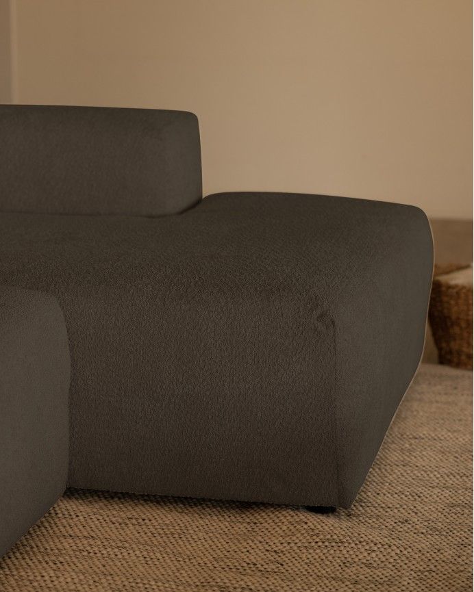 Bruce - Sofá de 4 módulos curvo con chaise longue derecho de bouclé color gris oscuro 410x172cm