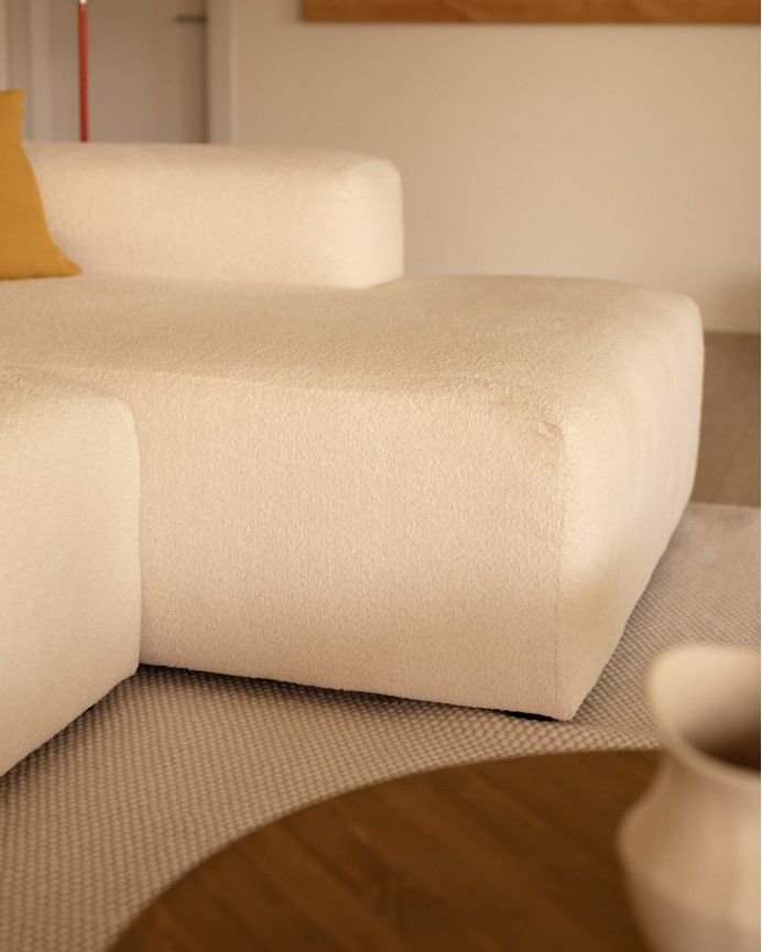 Bruce - Sofá de 4 módulos curvo con chaise longue derecho de bouclé color blanco 410x172cm